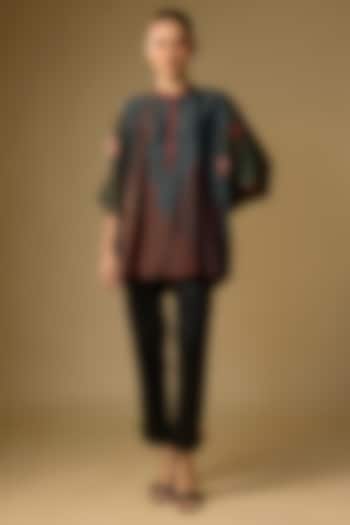 Black Slub Silk Floral Printed Top by SHRADDHA RAMBHIA at Pernia's Pop Up Shop