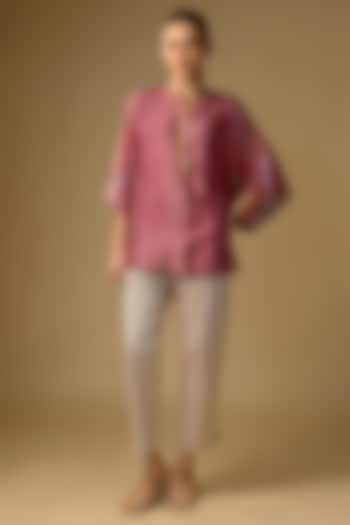 Pink Slub Silk Floral Printed Top by SHRADDHA RAMBHIA at Pernia's Pop Up Shop