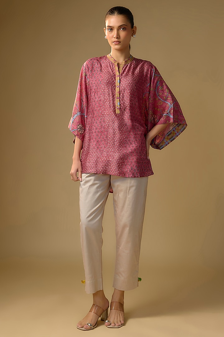 Pink Slub Silk Floral Printed Top by SHRADDHA RAMBHIA at Pernia's Pop Up Shop