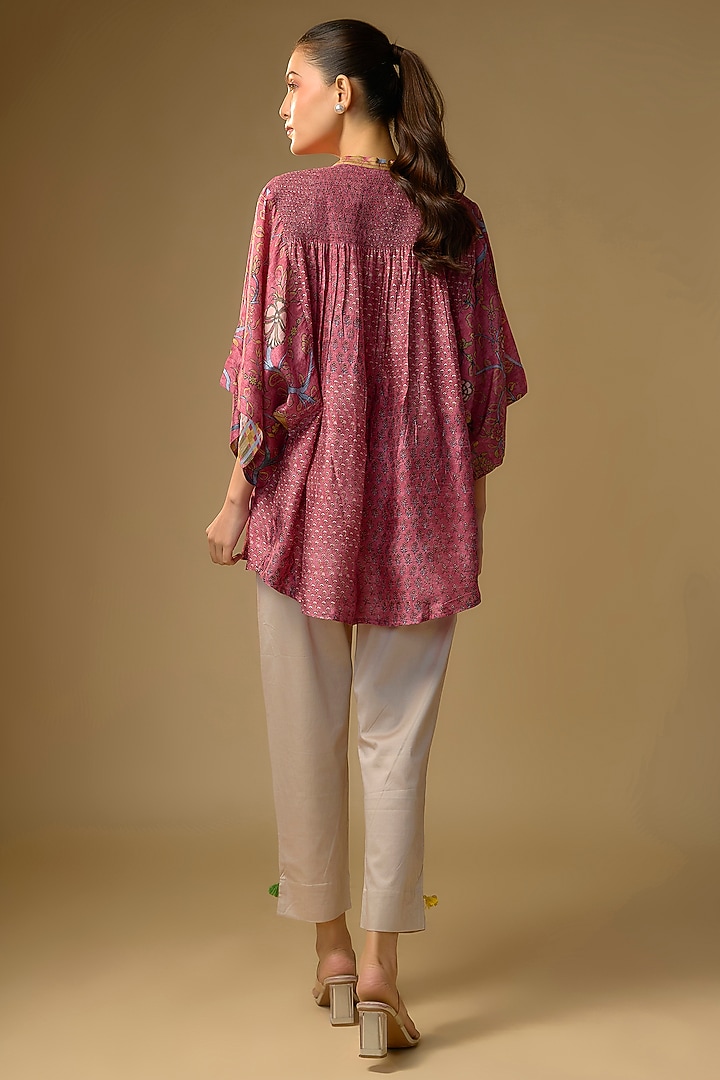 Pink Slub Silk Floral Printed Top by SHRADDHA RAMBHIA at Pernia's Pop Up Shop