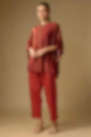 Green Slub Silk Floral Printed Top by SHRADDHA RAMBHIA at Pernia's Pop Up Shop