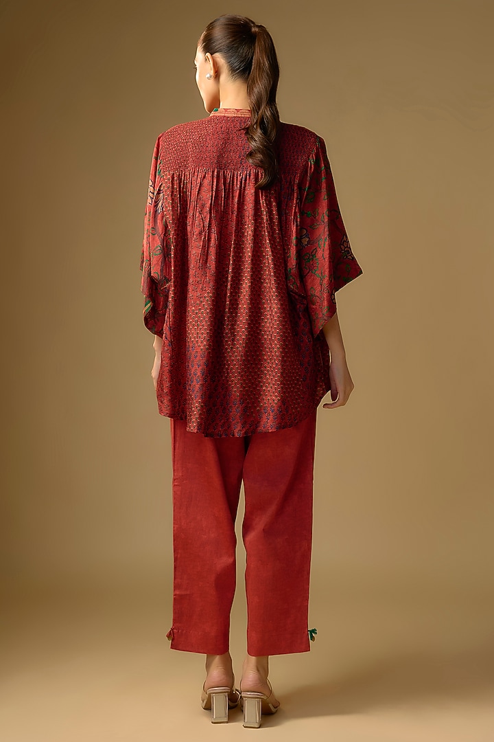 Green Slub Silk Floral Printed Top by SHRADDHA RAMBHIA at Pernia's Pop Up Shop