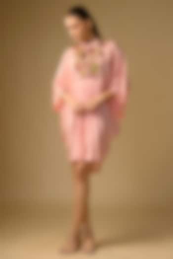 Blush Pink Gajji Silk Resham Embroidered Pleated Summer Dress by SHRADDHA RAMBHIA at Pernia's Pop Up Shop