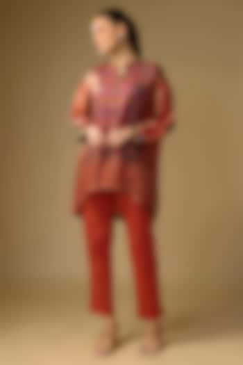 Orange Gajji Silk Digital Printed Top by SHRADDHA RAMBHIA at Pernia's Pop Up Shop