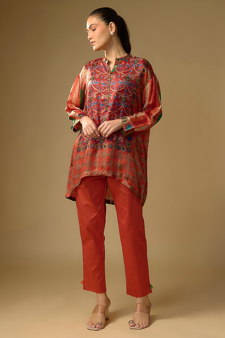 Orange Gajji Silk Digital Printed Top by SHRADDHA RAMBHIA at Pernia's Pop Up Shop