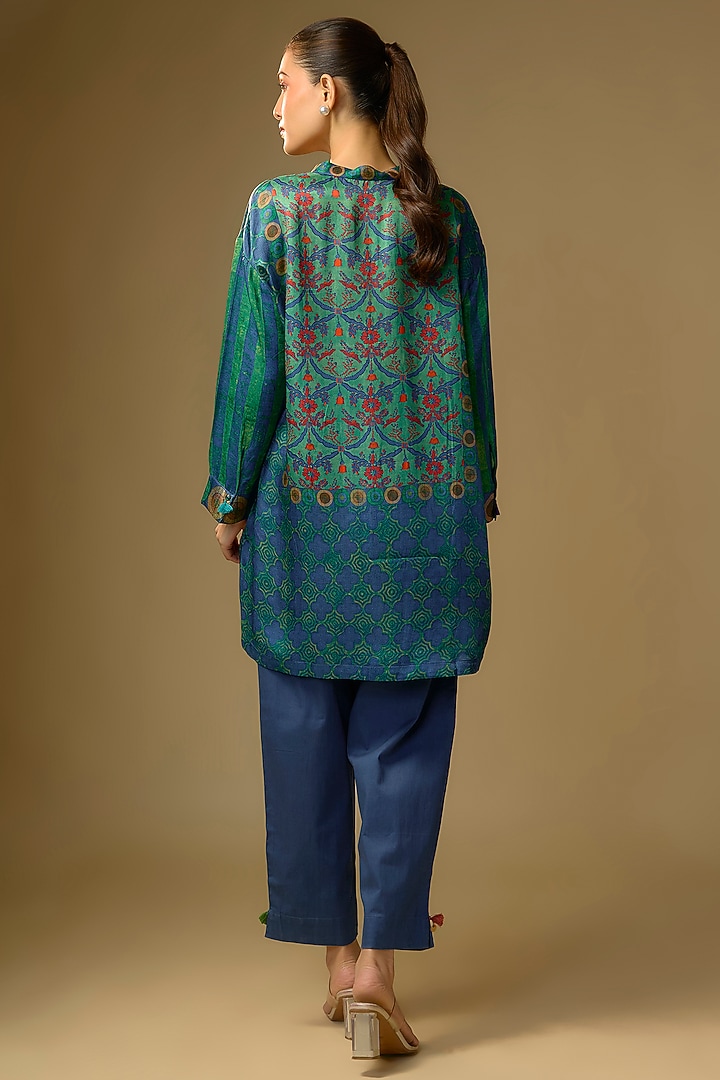 Rama Green Gajji Silk Digital Printed Top by SHRADDHA RAMBHIA at Pernia's Pop Up Shop