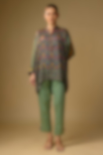 Grey Gajji Silk Digital Printed Top by SHRADDHA RAMBHIA at Pernia's Pop Up Shop