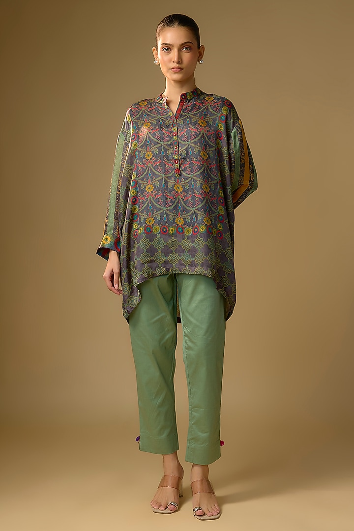 Grey Gajji Silk Digital Printed Top by SHRADDHA RAMBHIA at Pernia's Pop Up Shop