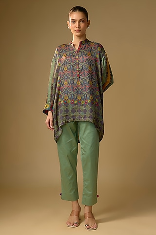 Grey Gajji Silk Digital Printed Top by SHRADDHA RAMBHIA