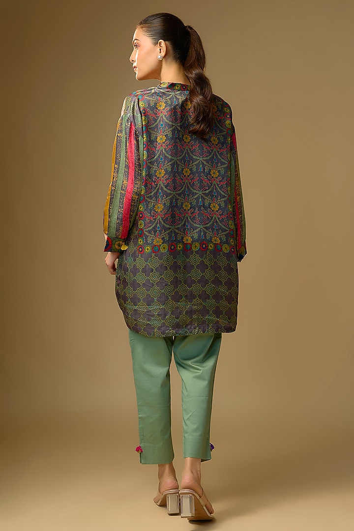 Grey Gajji Silk Digital Printed Top by SHRADDHA RAMBHIA at Pernia's Pop Up Shop
