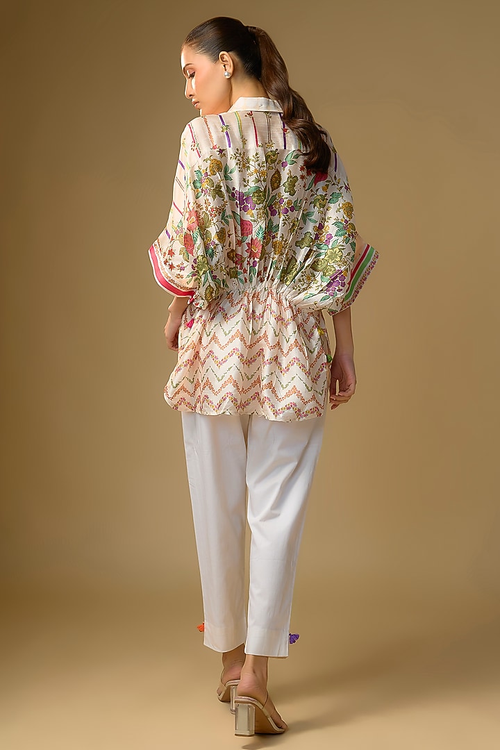 Ivory Slub Silk Floral Printed Shirt by SHRADDHA RAMBHIA at Pernia's Pop Up Shop