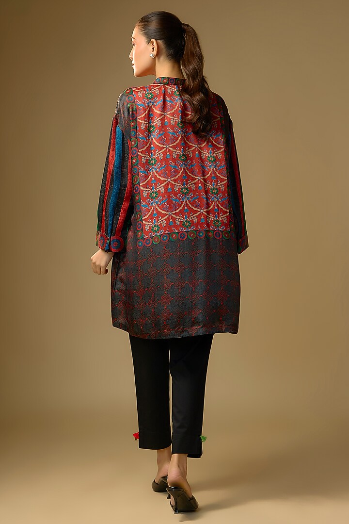 Black Gajji Silk Floral Printed Top by SHRADDHA RAMBHIA at Pernia's Pop Up Shop