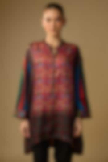 Black Gajji Silk Floral Printed Top by SHRADDHA RAMBHIA at Pernia's Pop Up Shop