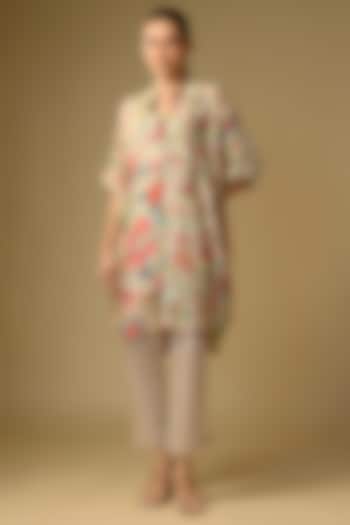 Ivory Slub Silk Floral Printed Shirt by SHRADDHA RAMBHIA at Pernia's Pop Up Shop