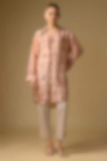 Blush Pink Slub Silk Floral Printed Shirt by SHRADDHA RAMBHIA at Pernia's Pop Up Shop