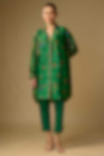 Bottle Green Slub Silk Shirt by SHRADDHA RAMBHIA at Pernia's Pop Up Shop