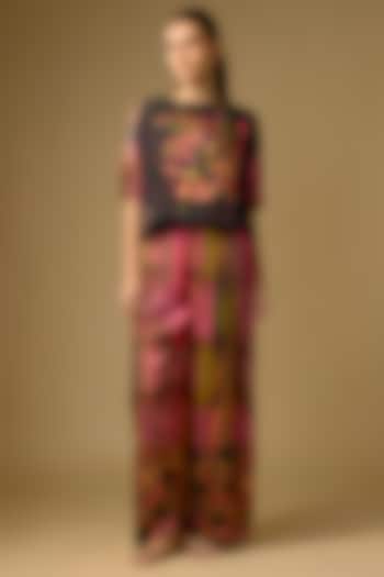 Black Gajji Silk Floral Printed Palazzo Set by SHRADDHA RAMBHIA at Pernia's Pop Up Shop