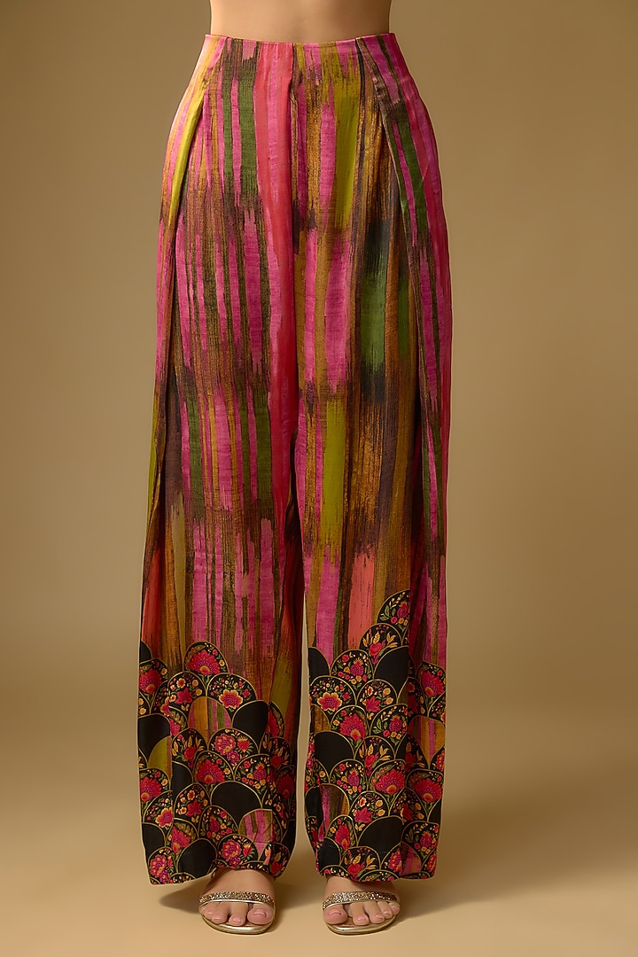 Black Gajji Silk Floral Printed Palazzo Set by SHRADDHA RAMBHIA at Pernia's Pop Up Shop