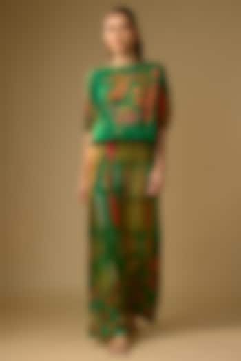 Green Gajji Silk Floral Printed Palazzo Set by SHRADDHA RAMBHIA at Pernia's Pop Up Shop
