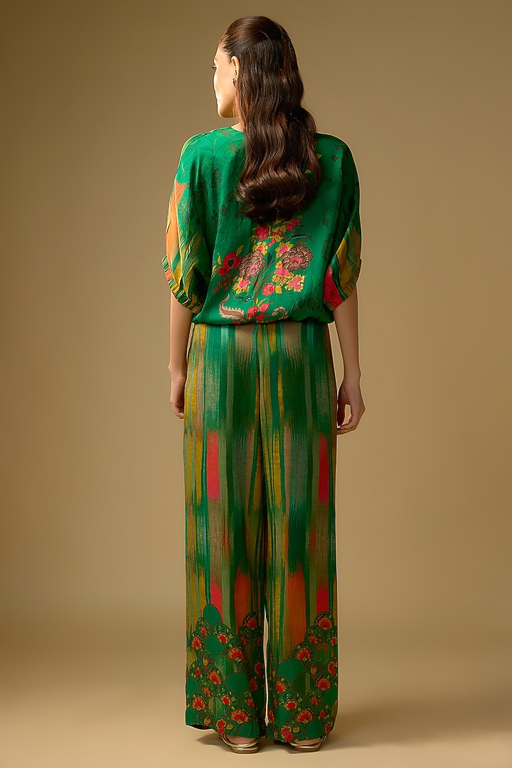 Green Gajji Silk Floral Printed Palazzo Set by SHRADDHA RAMBHIA at Pernia's Pop Up Shop