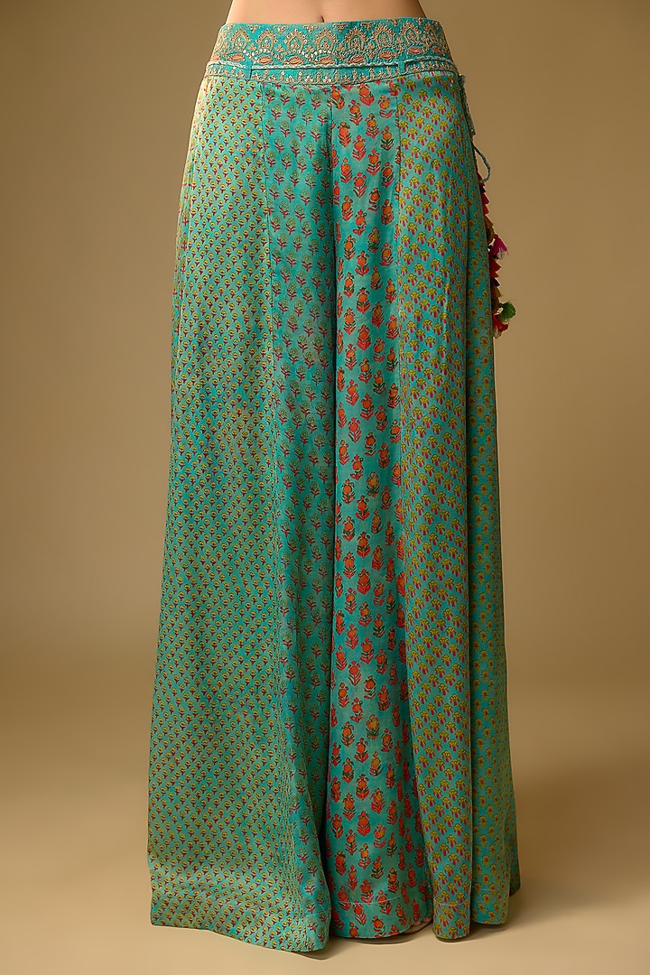 Duckegg Blue Gajji Silk Embroidered Palazzo Set by SHRADDHA RAMBHIA at Pernia's Pop Up Shop