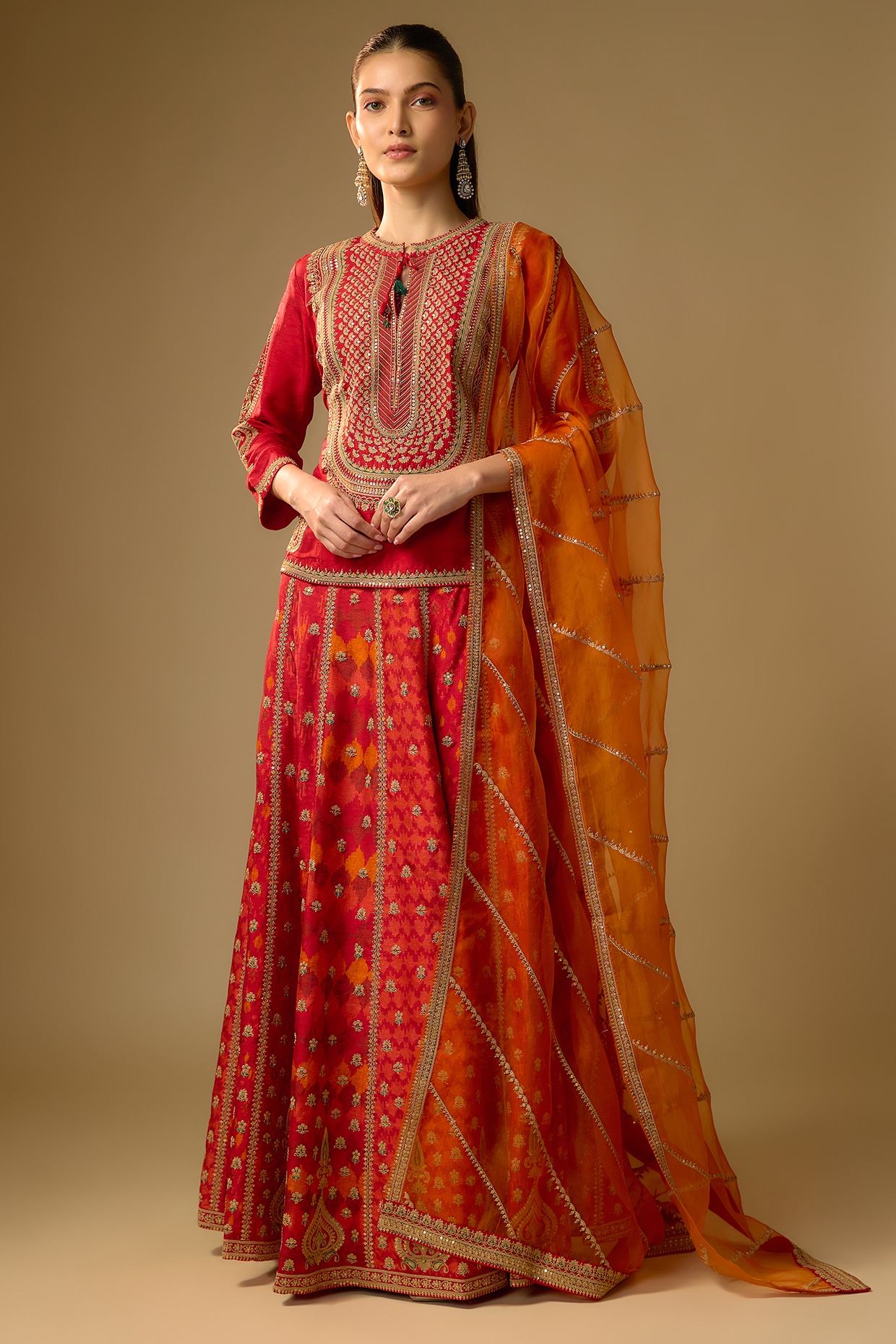 SHRADDHA RAMBHIA Red Slub Silk Dori Embroidered Lehenga Set