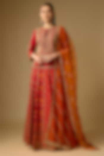 Red Slub Silk Dori Embroidered Wedding Lehenga Set by SHRADDHA RAMBHIA at Pernia's Pop Up Shop