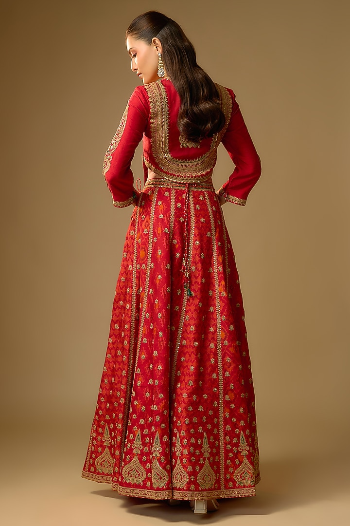 Red Slub Silk Dori Embroidered Wedding Lehenga Set by SHRADDHA RAMBHIA at Pernia's Pop Up Shop