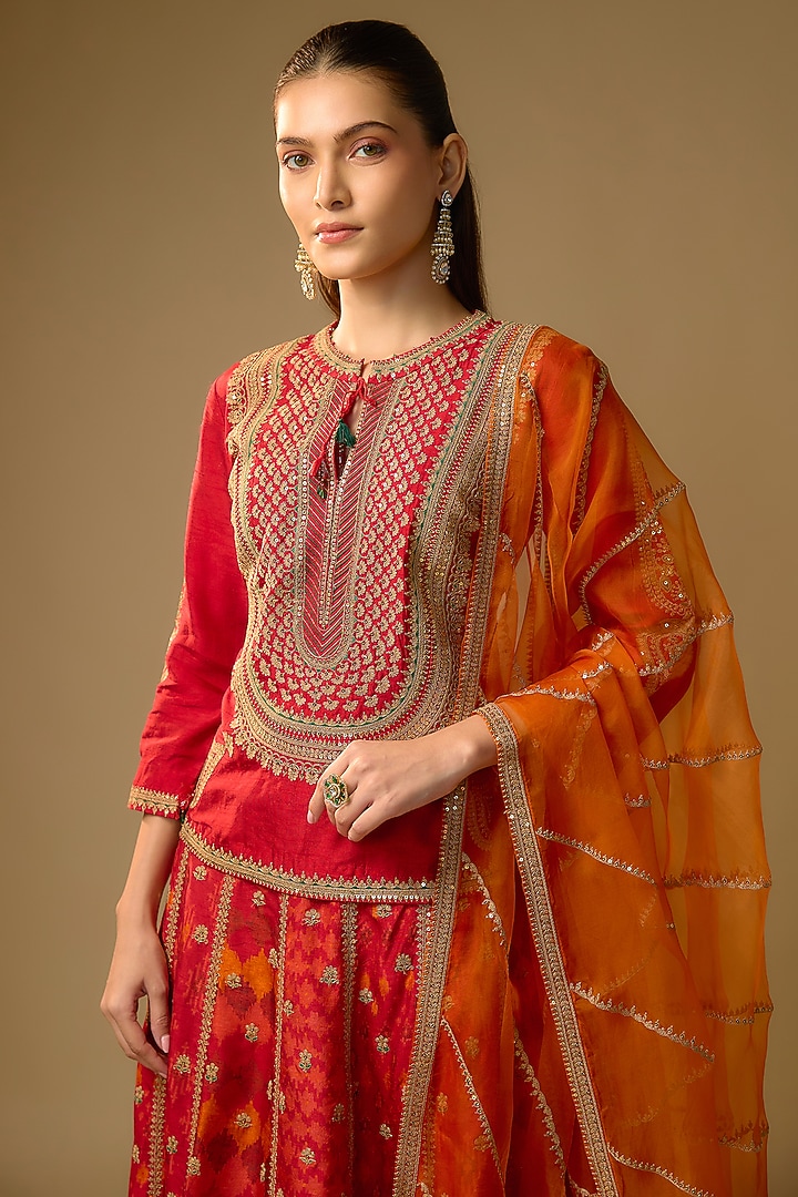 Red Slub Silk Dori Embroidered Wedding Lehenga Set by SHRADDHA RAMBHIA at Pernia's Pop Up Shop
