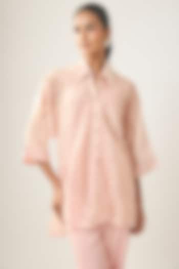 Blush Pink Banarasi Stripe Shirt by SHRADDHA RAMBHIA at Pernia's Pop Up Shop