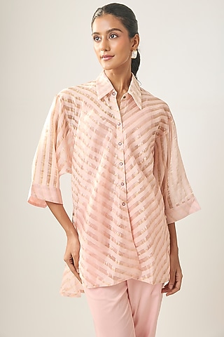 Blush Pink Banarasi Stripe Shirt by SHRADDHA RAMBHIA