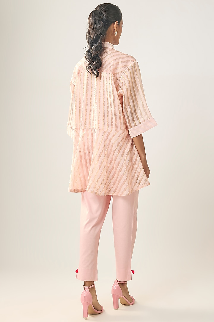 Blush Pink Banarasi Stripe Shirt by SHRADDHA RAMBHIA at Pernia's Pop Up Shop