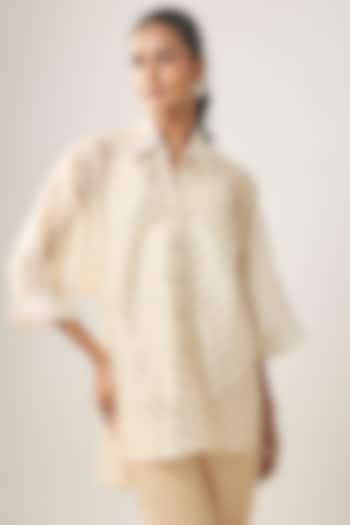 Ivory Banarasi Stripe Shirt by SHRADDHA RAMBHIA at Pernia's Pop Up Shop