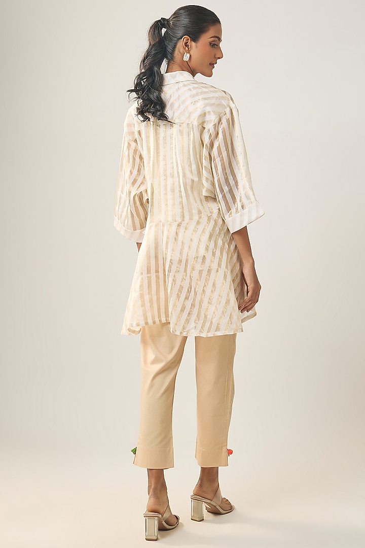 Ivory Banarasi Stripe Shirt by SHRADDHA RAMBHIA at Pernia's Pop Up Shop