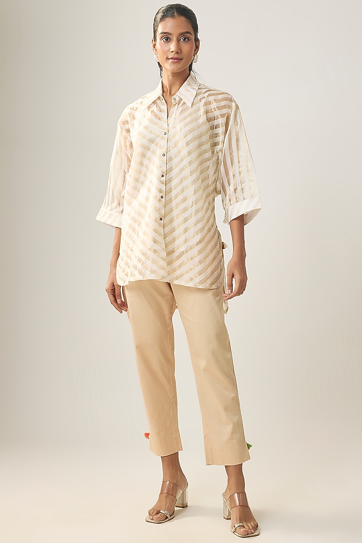 Ivory Banarasi Stripe Shirt by SHRADDHA RAMBHIA at Pernia's Pop Up Shop