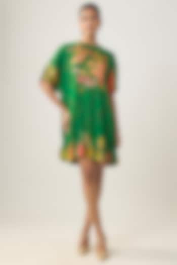 Green Gajji Silk Floral Printed Mini Summer Dress by SHRADDHA RAMBHIA at Pernia's Pop Up Shop