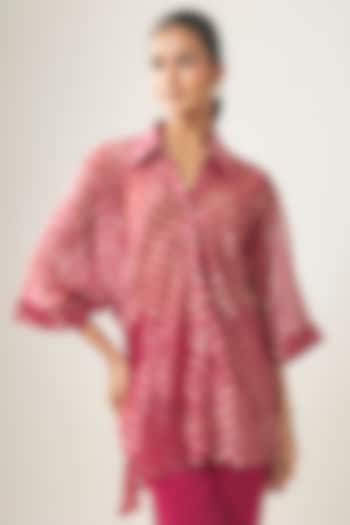 Rani Pink Banarasi Stripe Shirt by SHRADDHA RAMBHIA at Pernia's Pop Up Shop