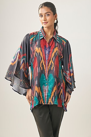 Multi-Colored Gajji Silk Ikat Shirt by SHRADDHA RAMBHIA