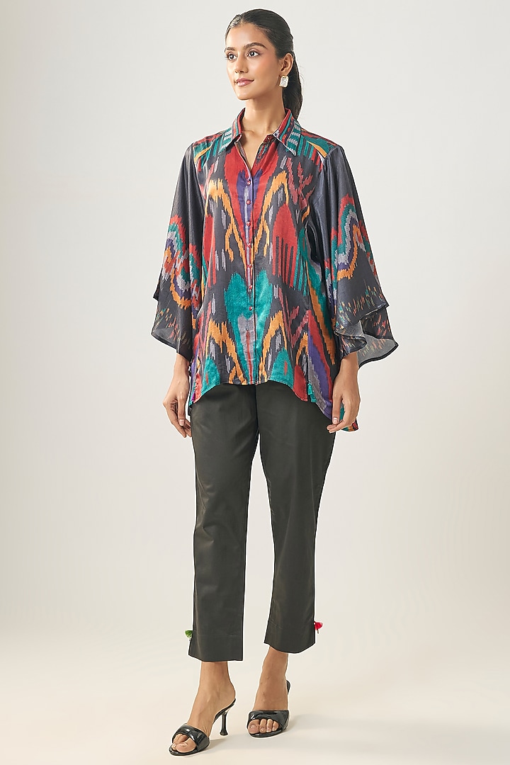 Multi-Colored Gajji Silk Ikat Shirt by SHRADDHA RAMBHIA at Pernia's Pop Up Shop