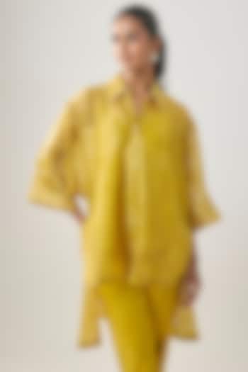 Yellow Banarasi Stripe Shirt by SHRADDHA RAMBHIA at Pernia's Pop Up Shop