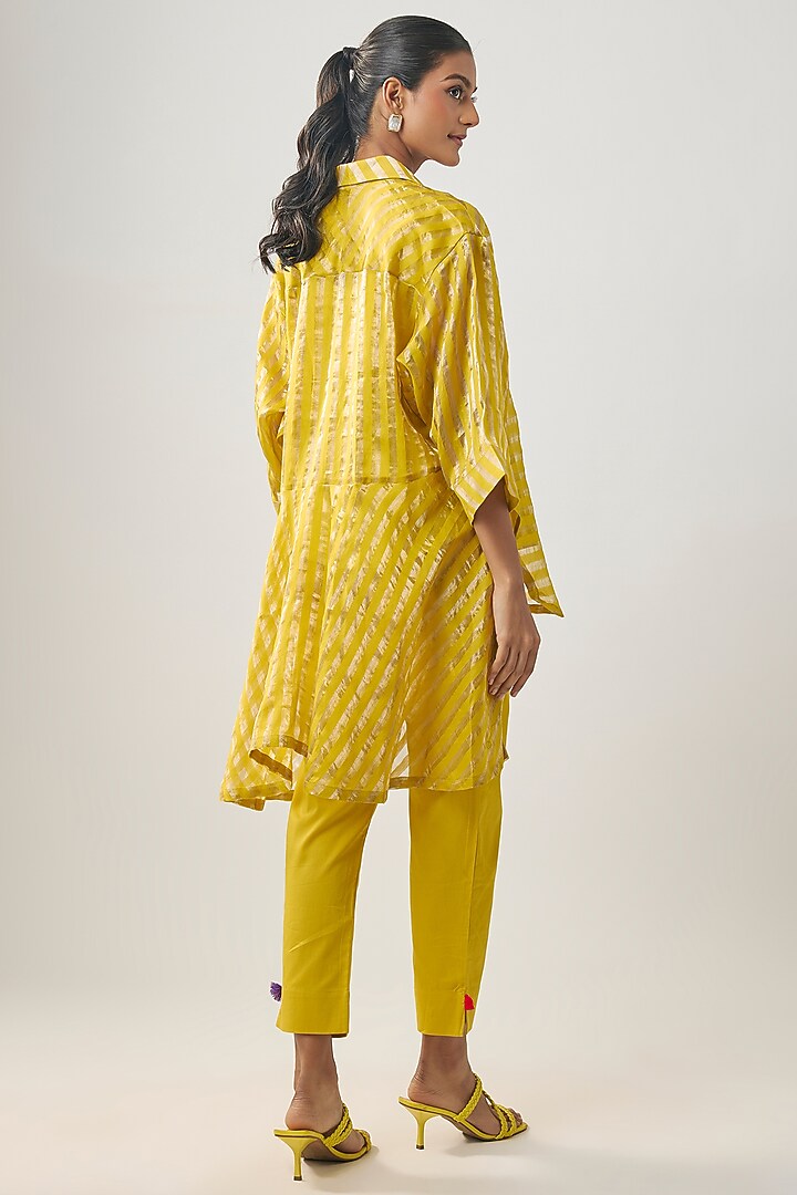Yellow Banarasi Stripe Shirt by SHRADDHA RAMBHIA at Pernia's Pop Up Shop