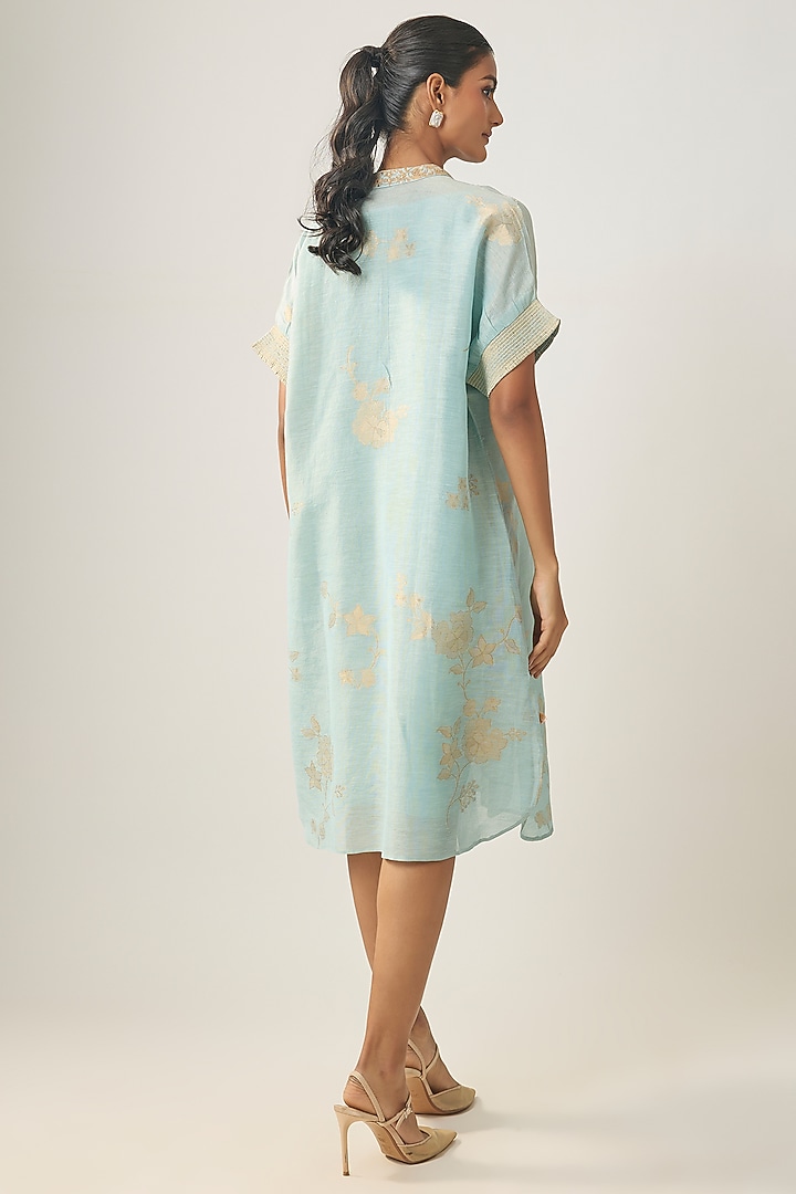 Powder Blue Linen Embroidered Summer Dress by SHRADDHA RAMBHIA at Pernia's Pop Up Shop