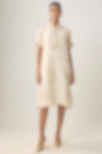 Ivory Linen Embroidered Summer Dress by SHRADDHA RAMBHIA at Pernia's Pop Up Shop