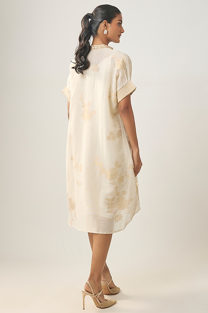 Ivory Linen Embroidered Summer Dress by SHRADDHA RAMBHIA at Pernia's Pop Up Shop