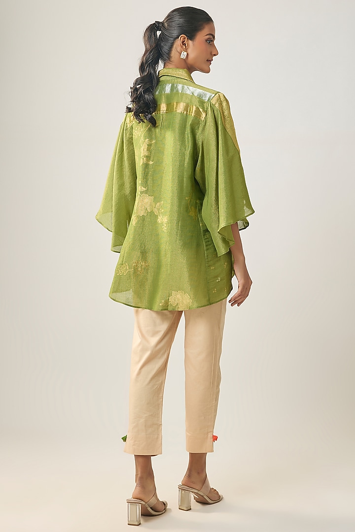 Green Linen Floral Motifs Shirt by SHRADDHA RAMBHIA at Pernia's Pop Up Shop