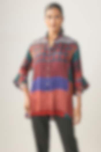 Multi-Colored Gajji Silk Ikat Shirt by SHRADDHA RAMBHIA at Pernia's Pop Up Shop