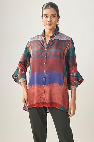 Multi-Colored Gajji Silk Ikat Shirt by SHRADDHA RAMBHIA