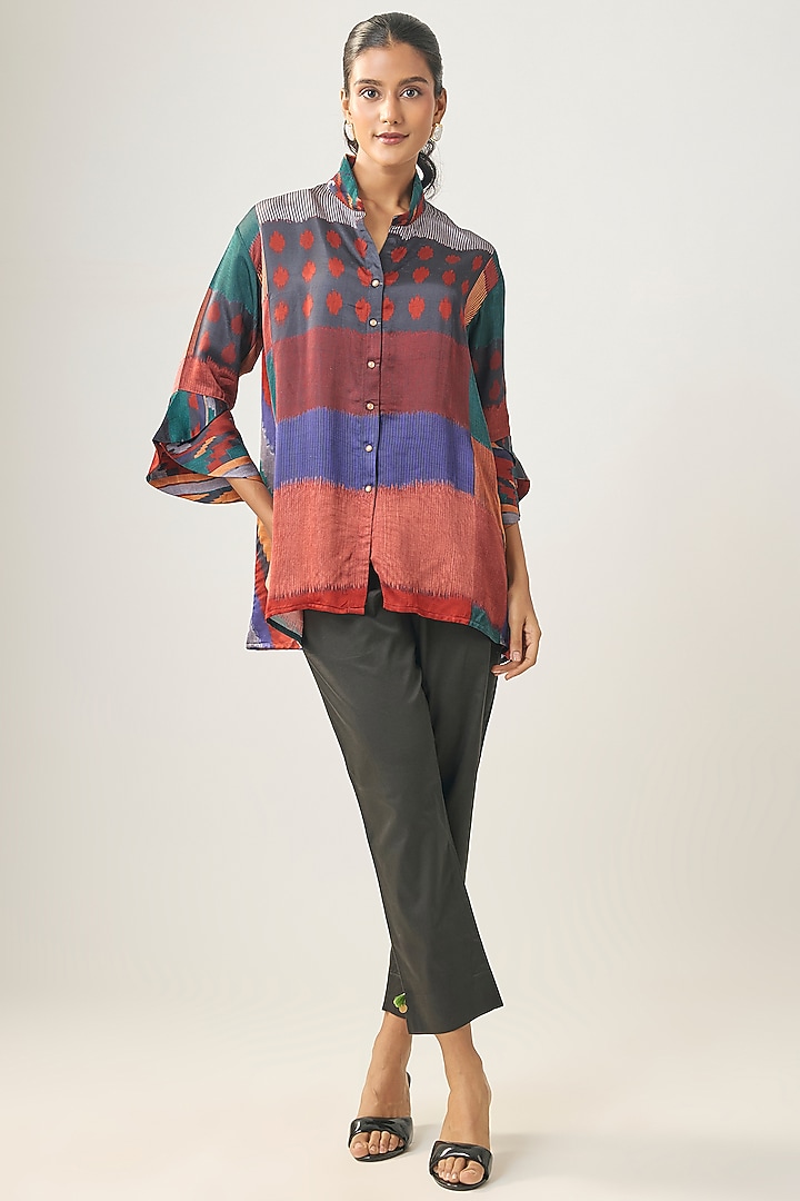 Multi-Colored Gajji Silk Ikat Shirt by SHRADDHA RAMBHIA at Pernia's Pop Up Shop