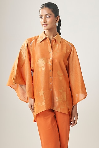 Orange Linen Shirt by SHRADDHA RAMBHIA