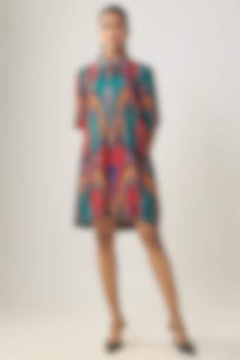 Multi-Colored Satin Raw Silk Ikat Summer Dress by SHRADDHA RAMBHIA at Pernia's Pop Up Shop